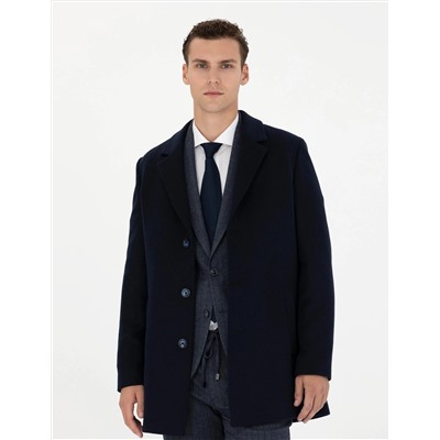 Lacivert Ex. Slim Fit Kaşe Kaban