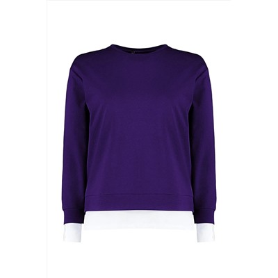 Mor Alttan T-Shirt Çıkma Görünümlü İnce Örme Büyük Beden Sweatshirt TBBAW23AO00023