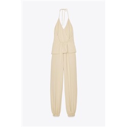 HALTER TWO-PIECE EFFECT JUMPSUIT