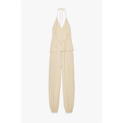 HALTER TWO-PIECE EFFECT JUMPSUIT