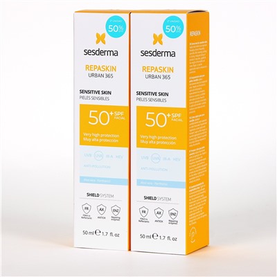 S*sd*rma PACK Duplo Repaskin Urban 365 Piel Sensible SPF50+ 50 ml 50% Descuento Segundad Unidad