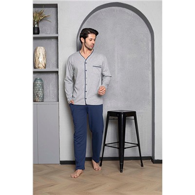 AHENGİM Erkek Pijama Takımı Interlok Boy Düğmeli Pamuklu Mevsimlik M70172282 1-2-10001226
