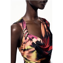 PRINTED MIDI DRESS WITH APPLIQUÉ