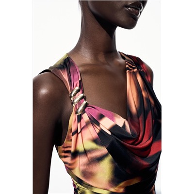 PRINTED MIDI DRESS WITH APPLIQUÉ