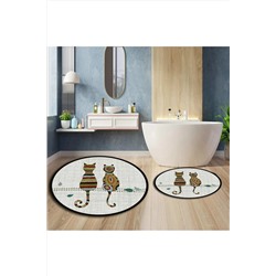 WOOLLY HOME COLLECTİON Kedi Desenli 2'li Banyo Halı Takımı 40x60/60x100 WLLY-BNY1137