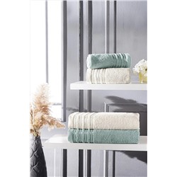 Upline Supreme Bamboo Ekstra Soft Yüksek Kalite Havlu Seti- Ekru/yeşil (2*50x85+2*70x140) 201-001-BNK-SUP00001