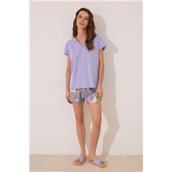 Pijama corto 100% algodón lila macetas