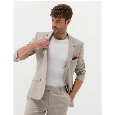 Bej Çizgili Ekstra Slim Fit Takım Elbise