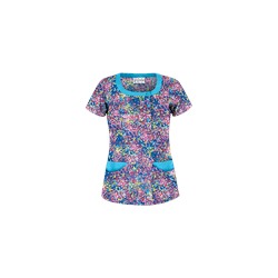 UA Spring Ditzy Turquoise Print Scrub Top