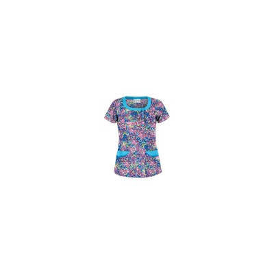 UA Spring Ditzy Turquoise Print Scrub Top
