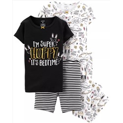 4-Piece Bunny Snug Fit Cotton PJs