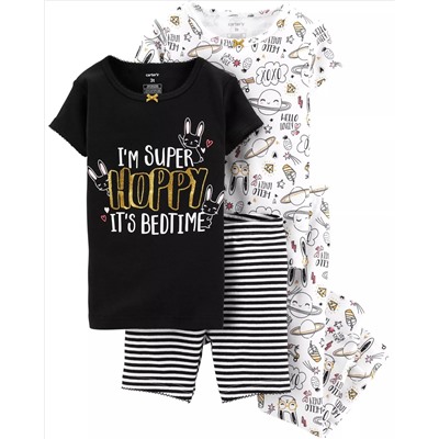 4-Piece Bunny Snug Fit Cotton PJs