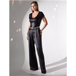 Футболка облегающая из хлопка в рубчик с V вырезом и матовым покрытием металлик