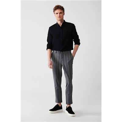 Avva Erkek Antrasit Arka Beli Lastikli Duble Paça Çizgili Esnek Relaxed Fit Rahat Kesim Jogger Pantolon A A31Y3020