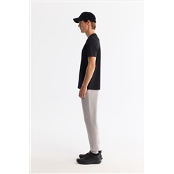 Siyah Bisiklet Yaka Elastan İnterlok T-Shirt