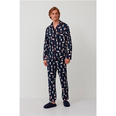 Pijama Azul marino y blanco