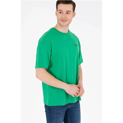 Erkek Yeşil Oversize Bisiklet Yaka Tişört