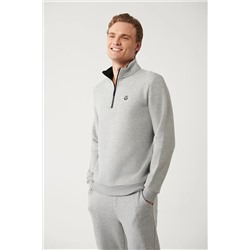 Avva Erkek Gri Dik Yaka Fermuarlı Içi Polarlı 3 Iplik Regular Fit Standart Kesim Unisex Sweatshirt E001020
