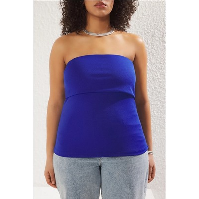 Saks Straplez Yaka Yandan Fermuarlı Krep Örme Bluz TBBSS24AF00092