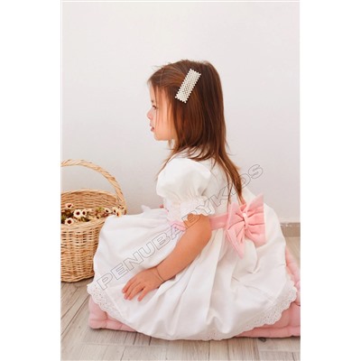penu baby kids Beyaz Pembe Fiyonklu Kısa Kol Elbise Kız Bebek Elbise - Candy TYC00439092336