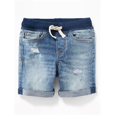Karate Rib-Knit Waist Denim Shorts for Toddler Boys