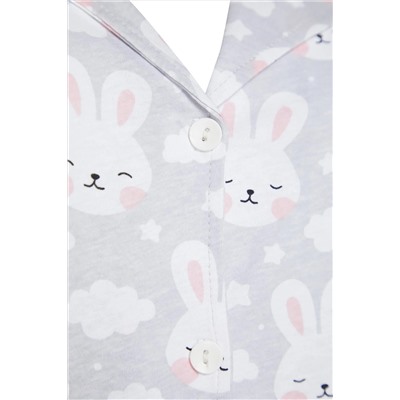 Gri Baskılı Örme Düğmeli Pijama Takımı TBBSS22PT0710