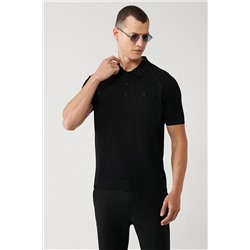 Avva Erkek Siyah Polo Yaka Kolları Örgü Detaylı Standart Fit Normal Kesim Rayon Triko T-shirt A32y5018 A32Y5018