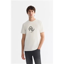 Ekru Bisiklet Yaka Elastan İnterlok T-Shirt