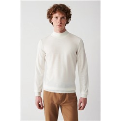 Avva Erkek Beyaz Yarım Balıkçı Yaka Tüylenmeyen Standart Fit Normal Kesim Unisex Triko Kazak E005001