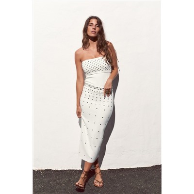 KNIT STRETCH SKIRT WITH STUDS