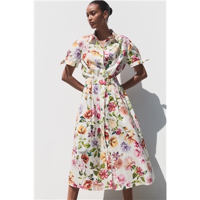 PRINTED POPLIN MIDI DRESS
