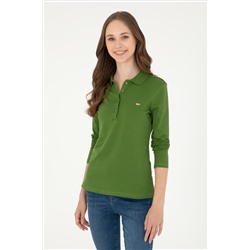Kadın Yeşil Basic Polo Yaka Sweatshirt