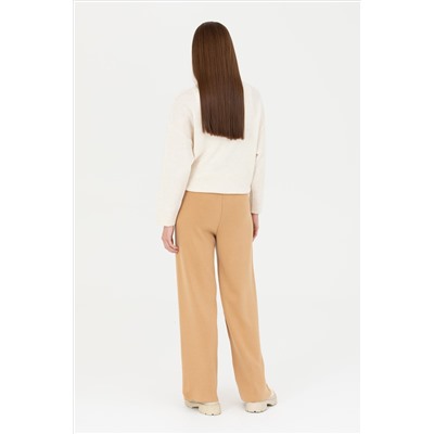 Kadın Kum Melanj Loose Fit Triko Pantolon