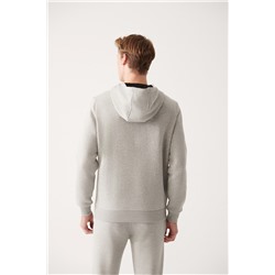 Gri Kapüşonlu Yaka İçi Polarlı 3 İplik Pamuklu Regular Fit Standart Kesim Unisex Sweatshirt