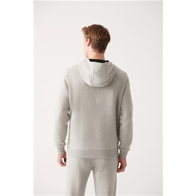 Gri Kapüşonlu Yaka İçi Polarlı 3 İplik Pamuklu Regular Fit Standart Kesim Unisex Sweatshirt