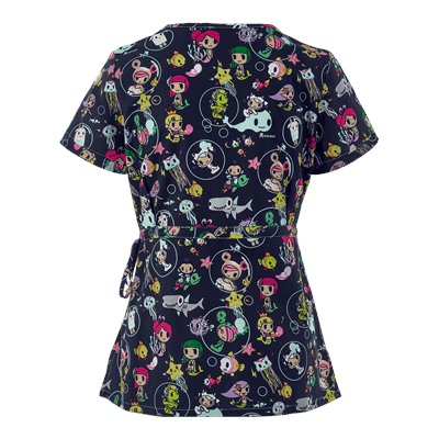 koi Scrubs Tokidoki Deep Sea Friends Mock Wrap Print Top