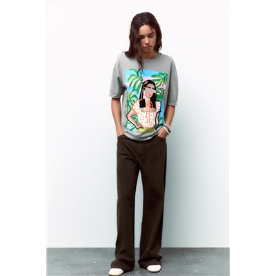 FADED-EFFECT T-SHIRT WITH PRINT