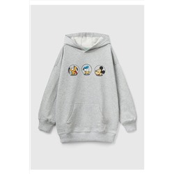United Colors of BenettonErkek Çocuk Gri Melanj Disney Karakter Baskılı Önü Cepli Sweatshirt