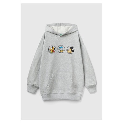 United Colors of BenettonErkek Çocuk Gri Melanj Disney Karakter Baskılı Önü Cepli Sweatshirt