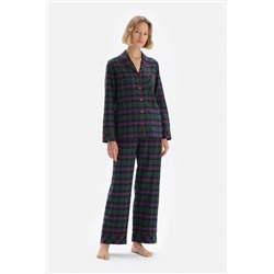 Dagi Yeşil Ceket Yakalı Ekoseli Dokuma Pijama Takım 22WW17249BD_YES