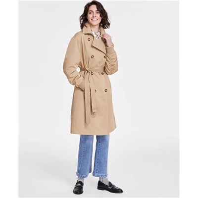 KARL LAGERFELD PARIS Women's Ruched-Sleeve Trench Coat
