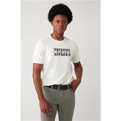 Avva, Erkek Beyaz Soft Touch Hologram Baskılı Bisiklet Yaka T-shirt A41y1335