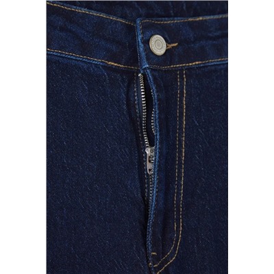 Koyu Mavi Yüksek Bel Paçası Kesikli Straight Fit Denim Büyük Beden Jeans TBBAW26CJ00033