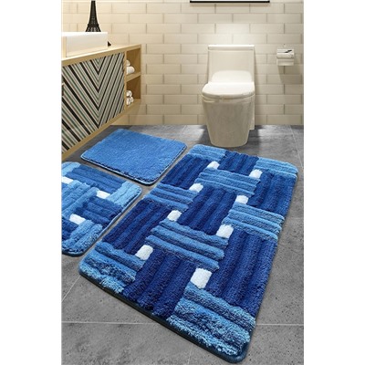 Chilai Home Pıazza Mavi 3 Lu Set 60x100 Cm 50x60 Cm 40x60 Cm Banyo Paspas Seti 8682125920023