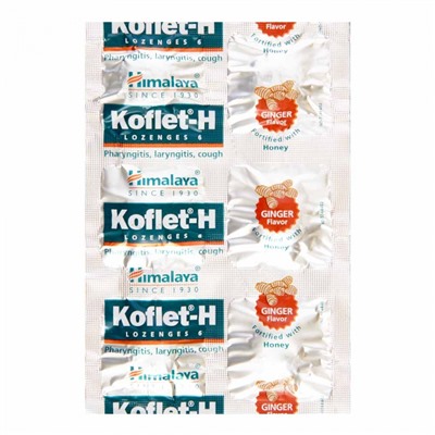 HIMALAYA Koflet-H Ginger with Honey Леденцы Кофлет-Х с Имбирным вкусом и медом при респираторных заболеваниях 6шт
