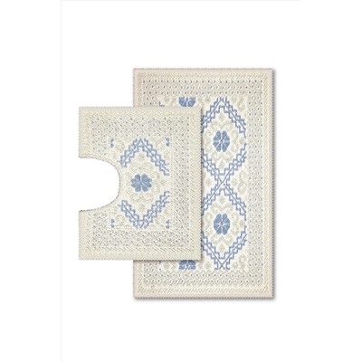 Bluenity Lillium Doğal Pamuklu 2'li Banyo Kilim Seti 50x80+45x50 Cm - Mavi 101.200.01.006.05.04