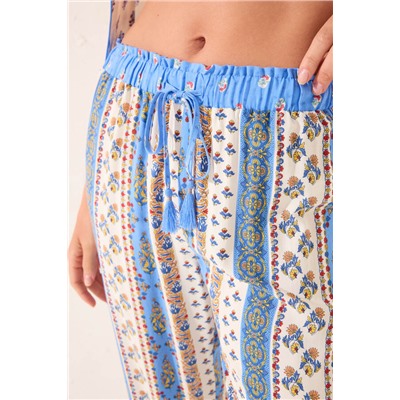 Pantalón largo viscosa cenefas multicolor
