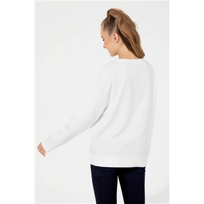 Kadın Ekru Bisiklet Yaka Sweatshirt