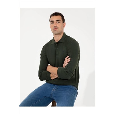 Pierre Cardin Koyu Yesil Slim Fit Fit Polo Yaka Sweatshirt TYC00568787173