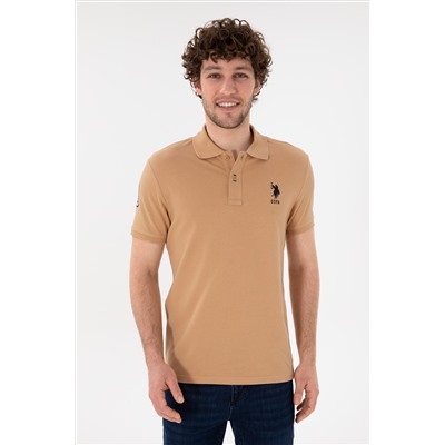 Erkek Slim Fit Polo Yaka Camel Basic Tişört